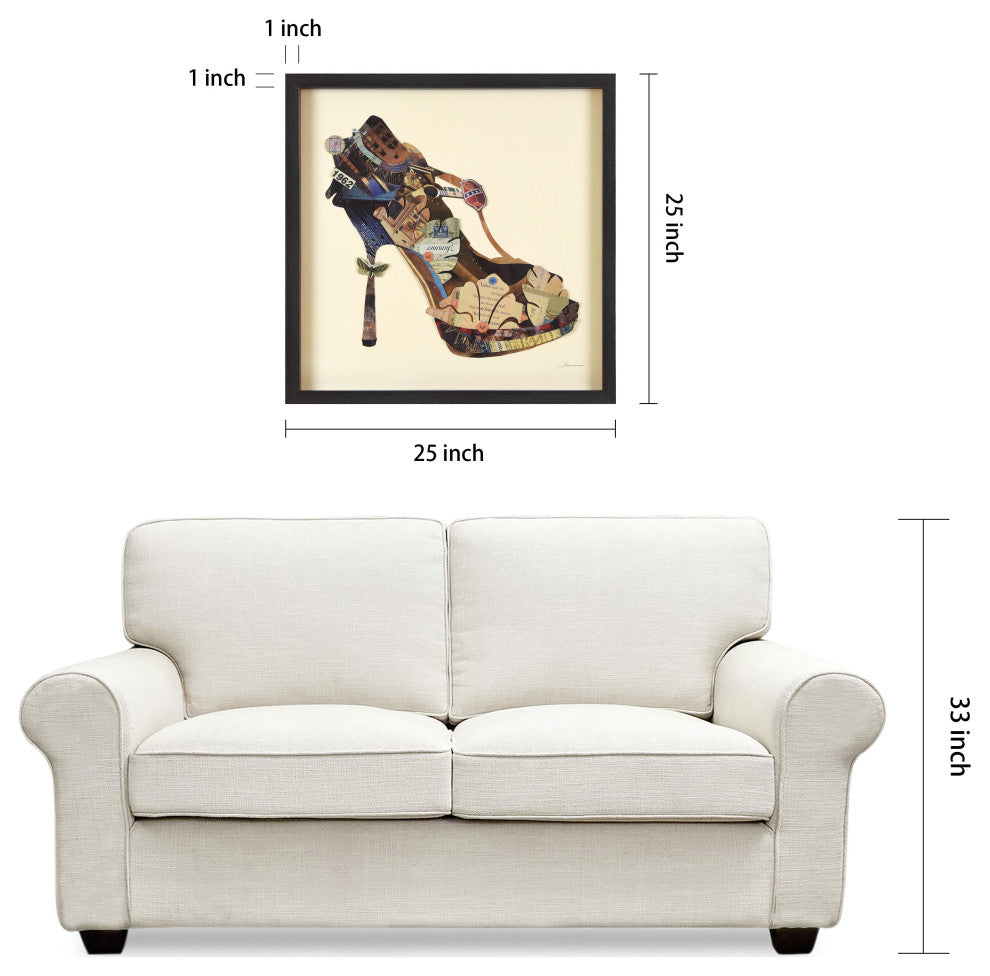 High Heeled Hand Made Dimensional Collage Framed Wall Art Under Glass