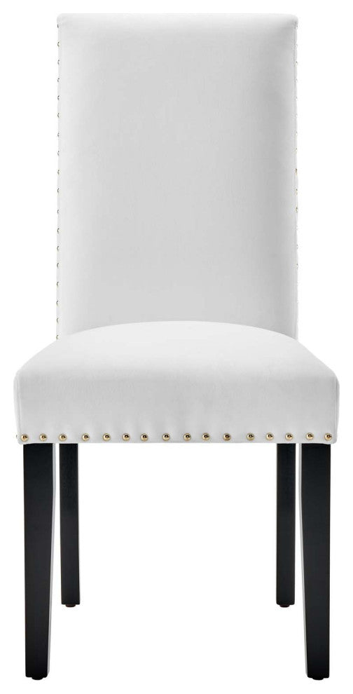 Side Dining Chair, Set of 2, Velvet, Wood, White, Modern, Cafe Bistro Restaurant