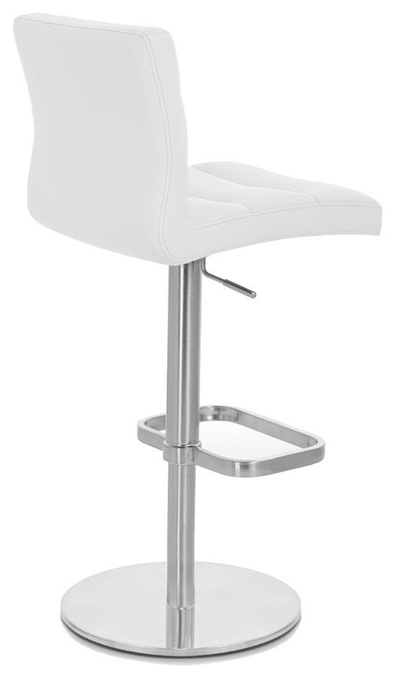 Lush Adjustable Height Swivel Bar Stool - Round Flat Base, White