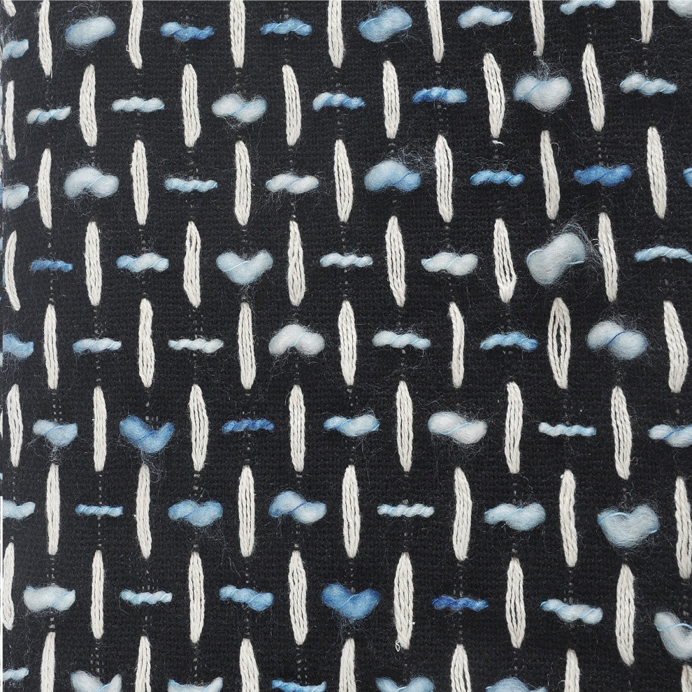 Modern Interwoven Throw Blanket with Fringe, Black/Blue/White