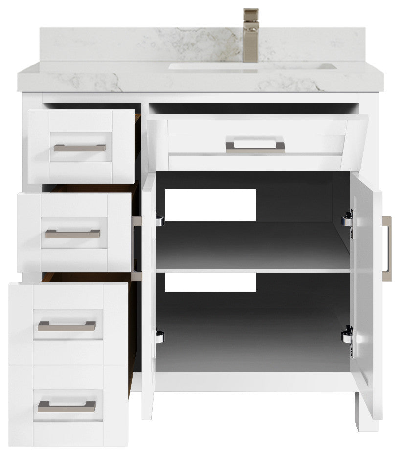Cambridge 36 Right Offset Bath Vanity in White 2" Calacatta Nuvo