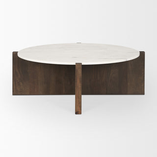 Bianca Dark Brown Wood w/ Marble Round Top Coffee Table
