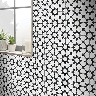 8"x8" Medina Handmade Cement Tile, White/Black, Set of 12