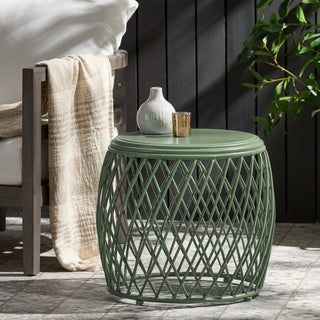 GDF Studio Alameda Outdoor 19" Diameter Lattice Iron Side Table, Matte Green