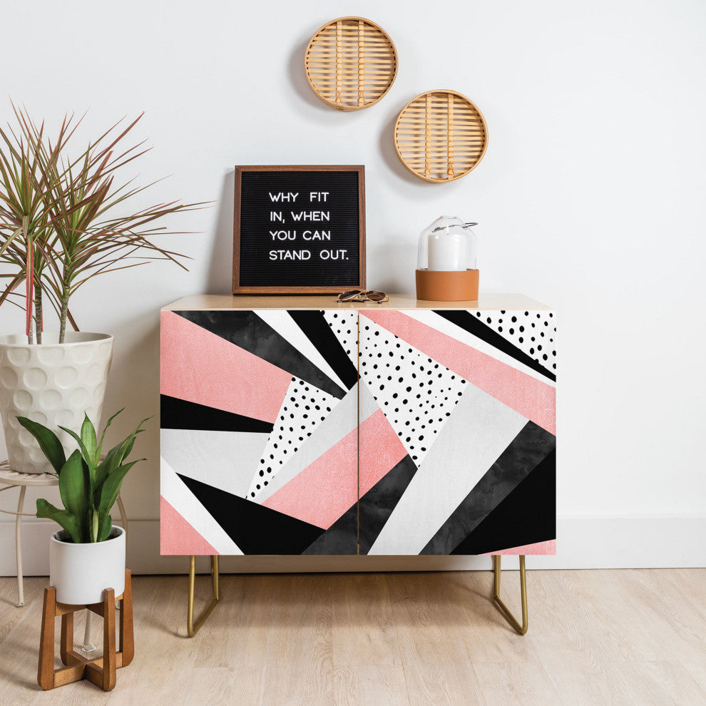 Deny Designs Happy Girl Credenza, Birch, Gold Steel Legs