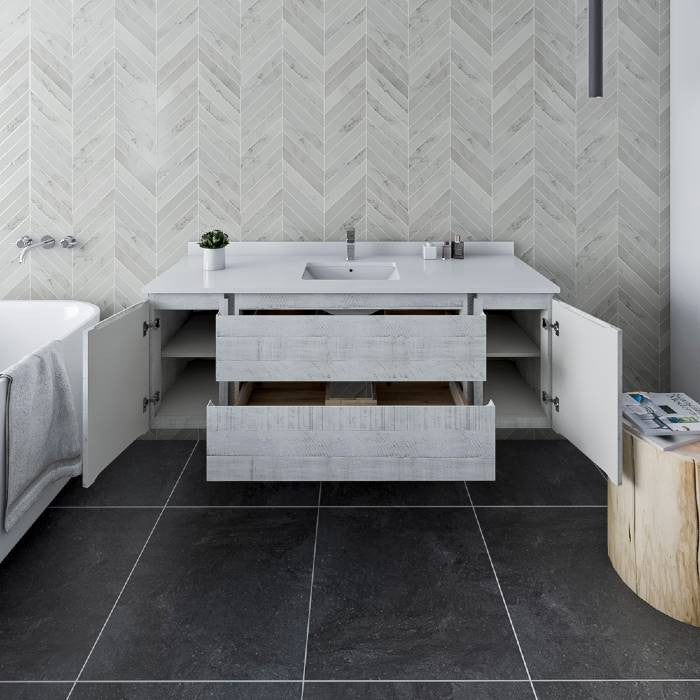 Fresca Formosa Modern 59" Rustic White Wall Hung Bathroom Cabinet