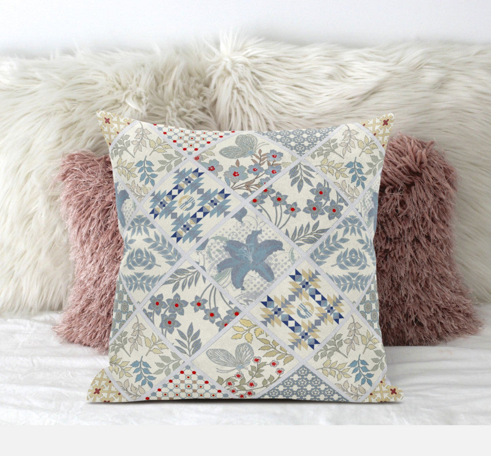 18 White Blue Patch Suede Throw Pillow