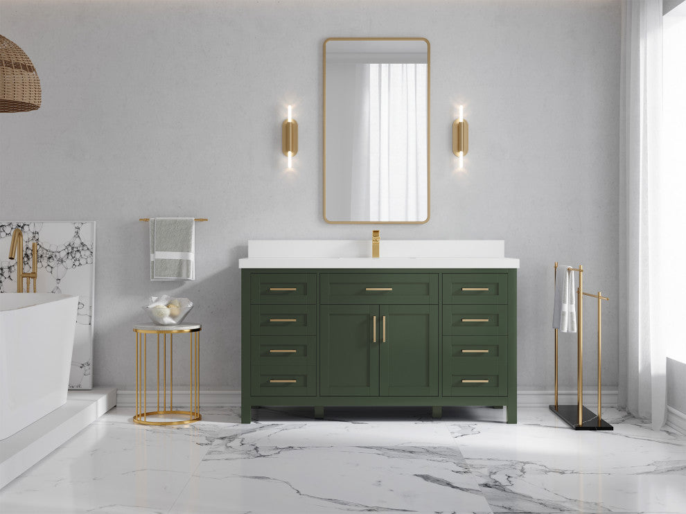Cambridge 60 Single Bathroom Vanity in Pewter Green 2" White Quartz