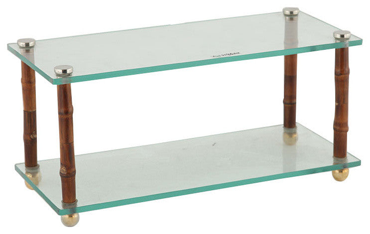 Bamboo and Glass 2-Tier Storage Shelf