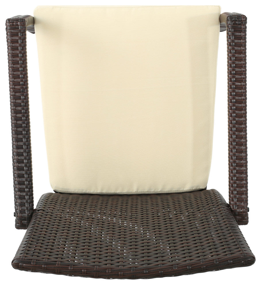 GDF Studio 5-Piece Joann Outdoor Wood and Wicker Dining Set, Teak and Brown