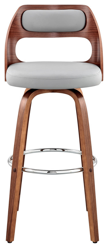 Julius 30" Gray Faux Leather and Walnut Wood Bar Stool