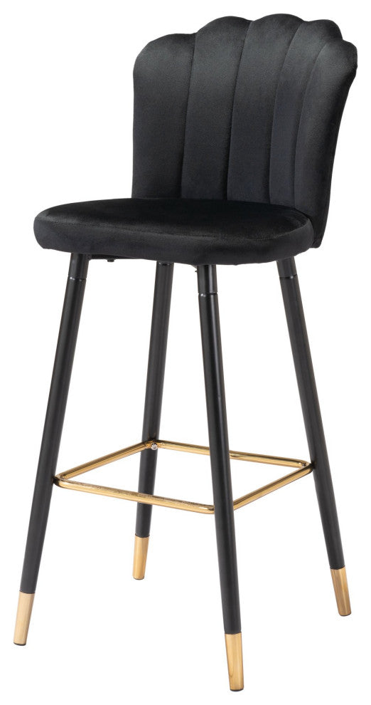 Bar Stool Chair Barstool, Steel Metal, Fabric, Black, Gold, Kitchen Cafe Bistro
