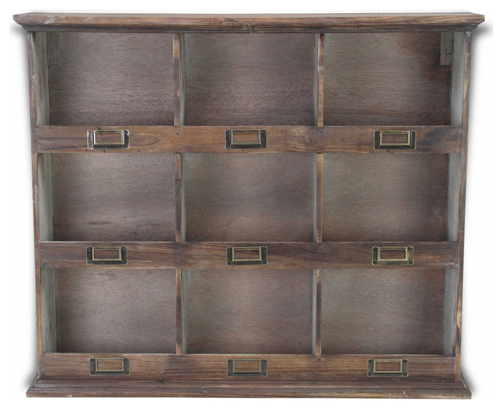 Rustic Nine Slot Wooden Open Wall Cabinet