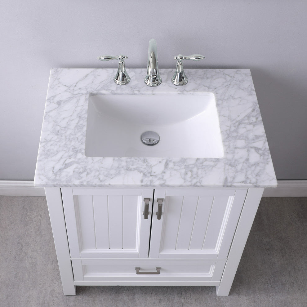 Isla White White Bathroom Vanity Set, 30", Without Mirror