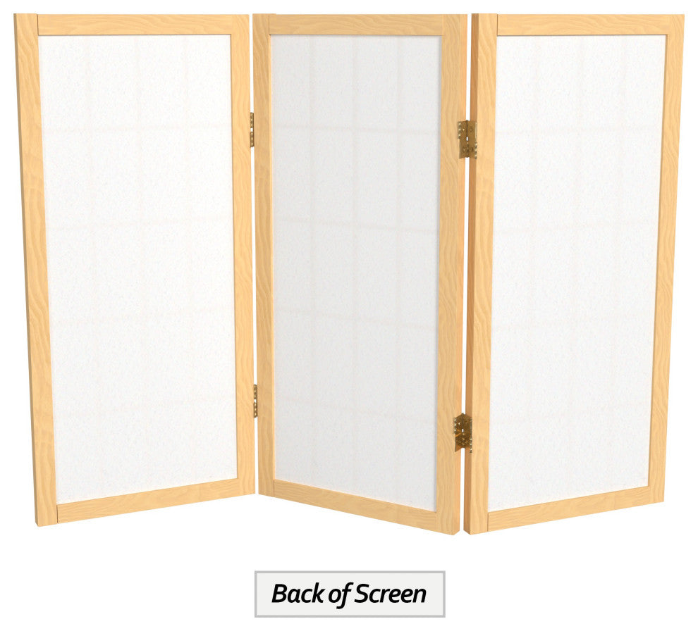 2' Tall Desktop Window Pane Shoji Screen, Natural, 3 Panels