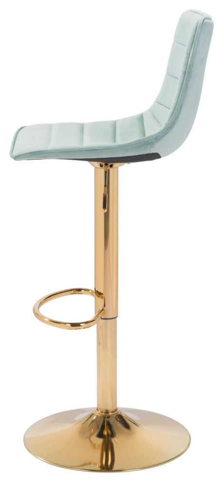 Bar Stool Chair Barstool, Steel Metal, Fabric, Green, Gold, Kitchen Cafe Bistro