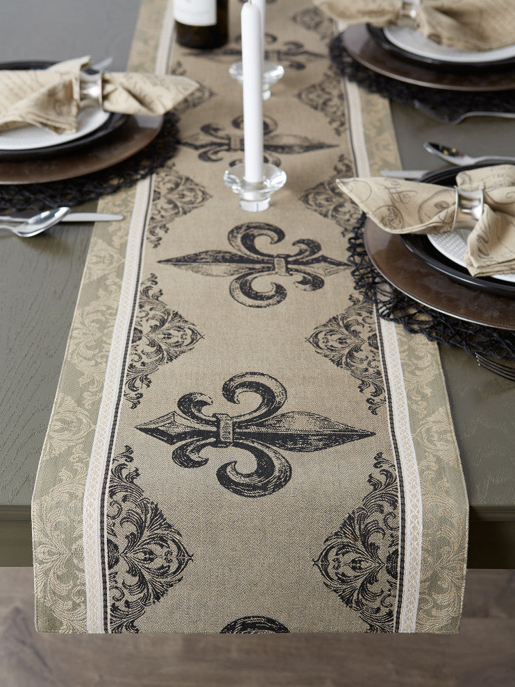 Fleur De Lis Stripe Jacquard Table Runner