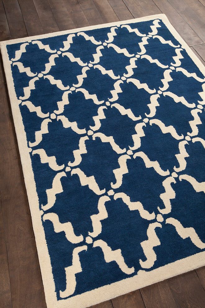 Davin Contemporary Area Rug, Navy Blue and White, 5'x7'