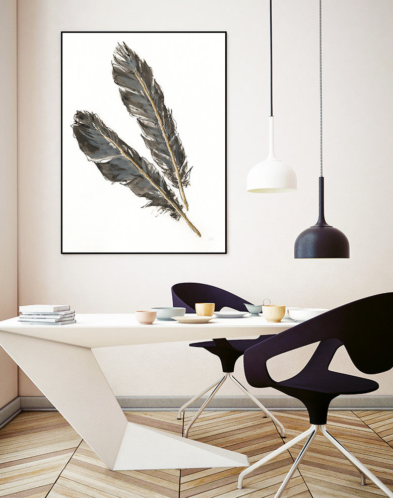 "Gold Feathers Iii On White" Art Block Framed Canvas, 11"x14"