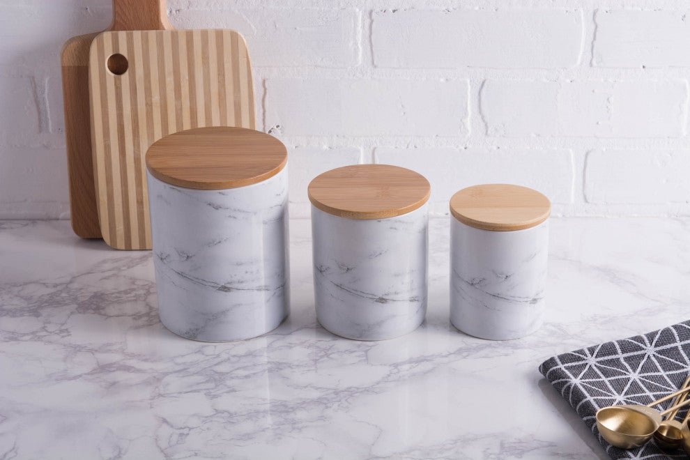 DII White Marble Ceramic Canister (Set of 3)