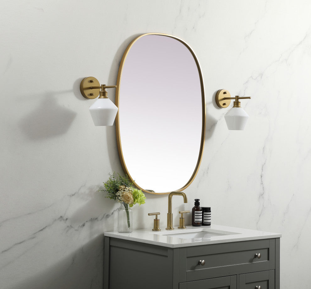 Metal Frame Oval Mirror 27X36 Inch, Brass