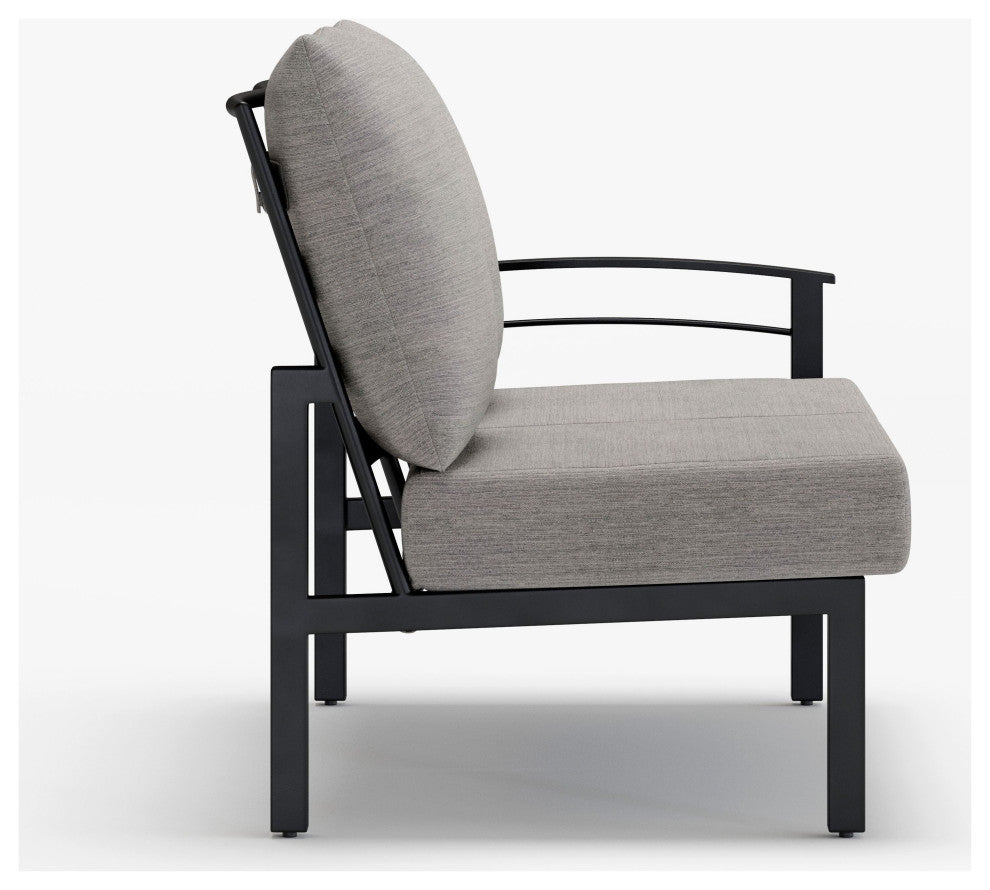 Stanford Cushion Outdoor Loveseat With Left Arm, Textured Pewter