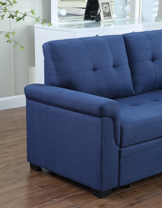 Lucca Linen Reversible Sleeper Sectional Sofa, Blue