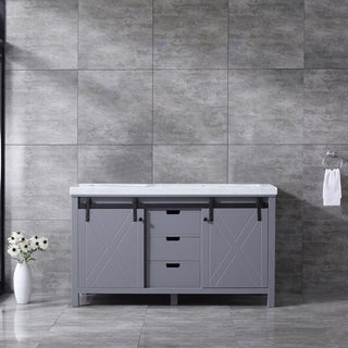 Marsyas 60" Dark Gray Double Bath Vanity Cabinet Carrara Marble Top Square Sinks
