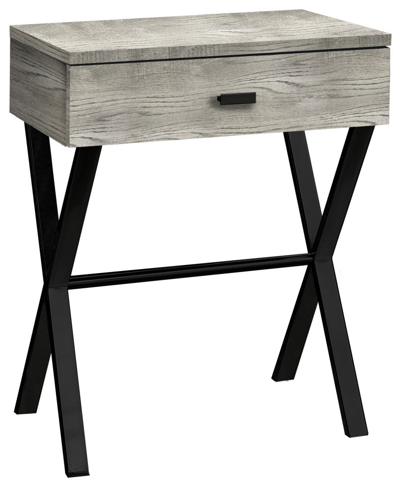 Accent Table, Lamp, Storage Drawer, Metal, Laminate, Grey, Black
