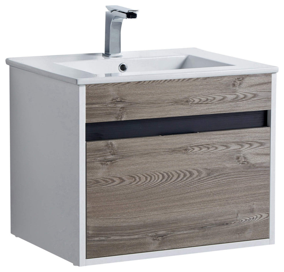 Alpine Wall Mount Bathroom Vanity and Sink, Gray Walnut, 24"