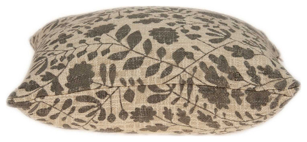 HomeRoots 18" x 0.5" x 18" Transitional Beige Floral Print Pillow Cover