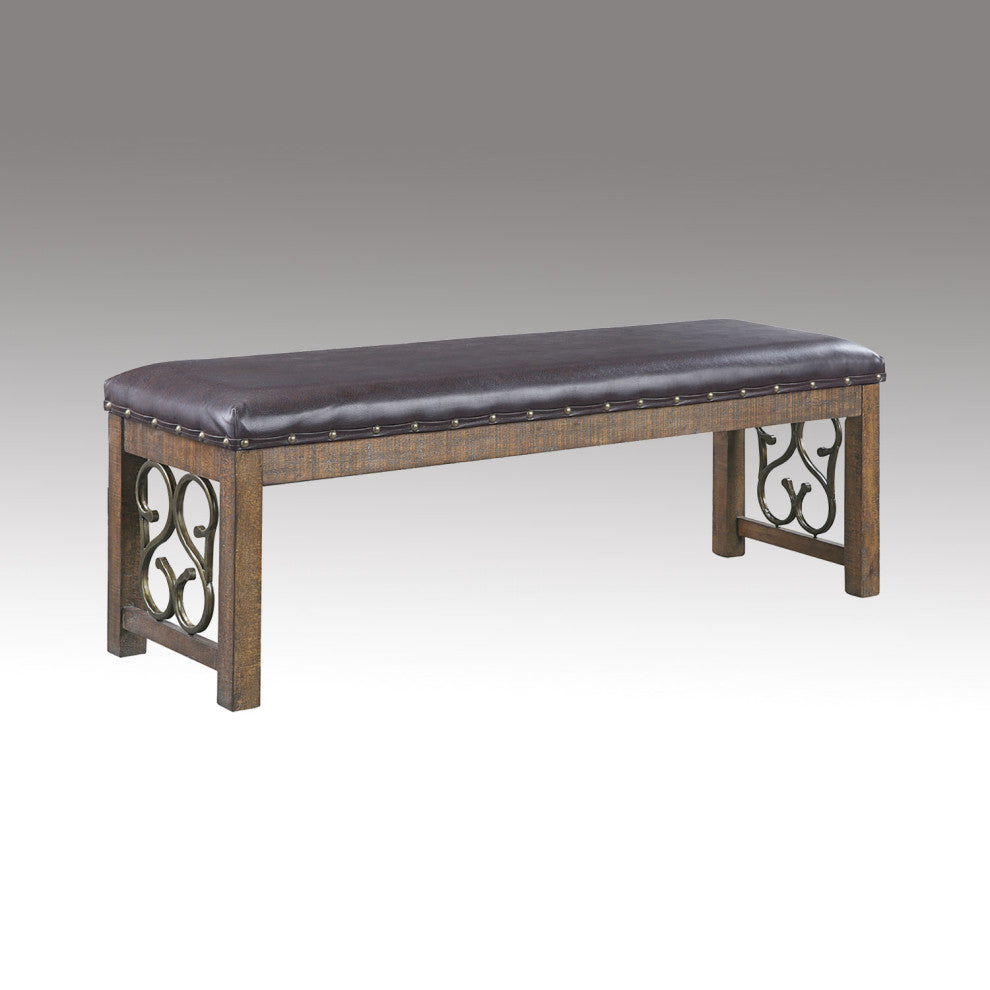 Black PU Bench, Weathered Cherry Finish