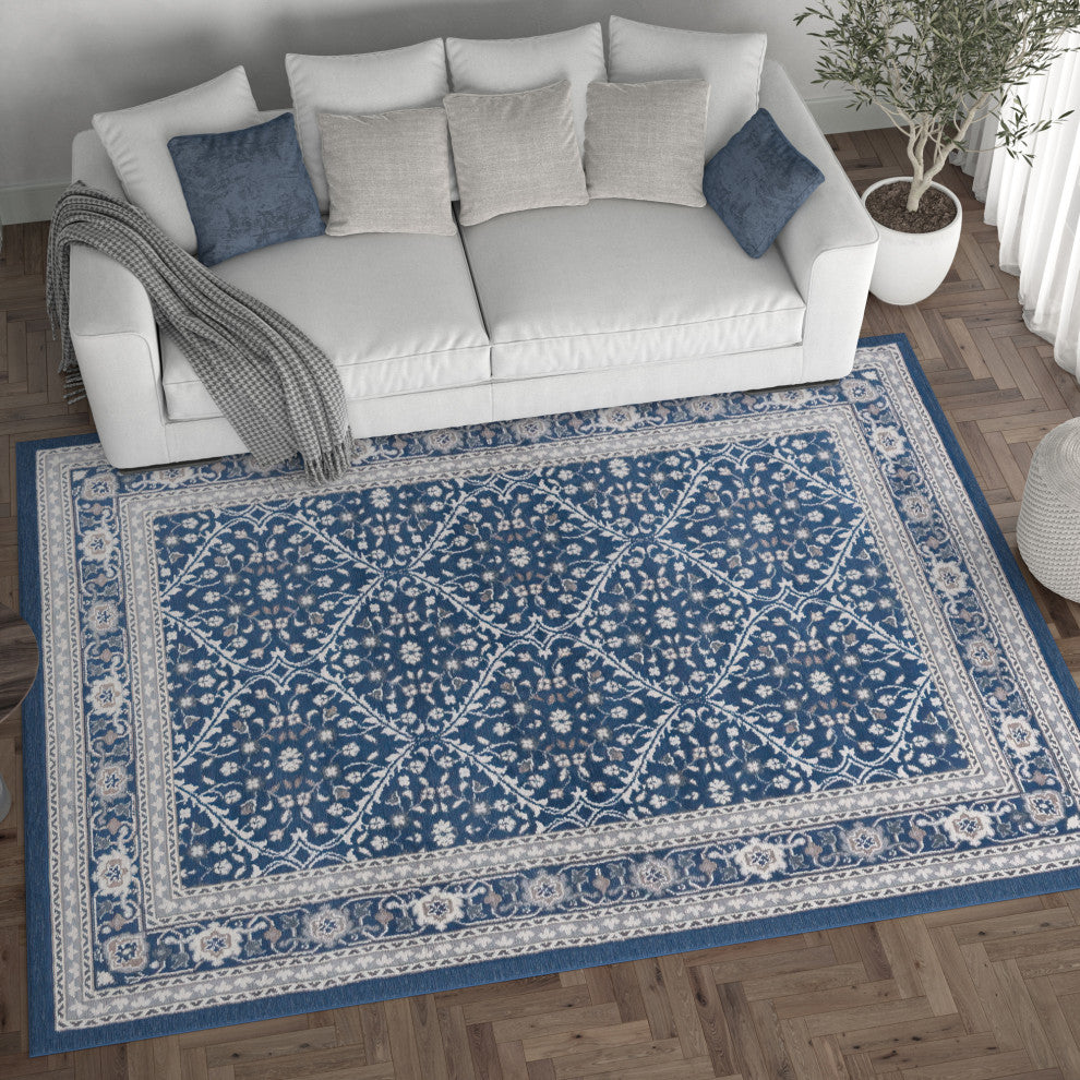 Beauregard Traditional Oriental Navy Rectangle Area Rug, 5'x7'