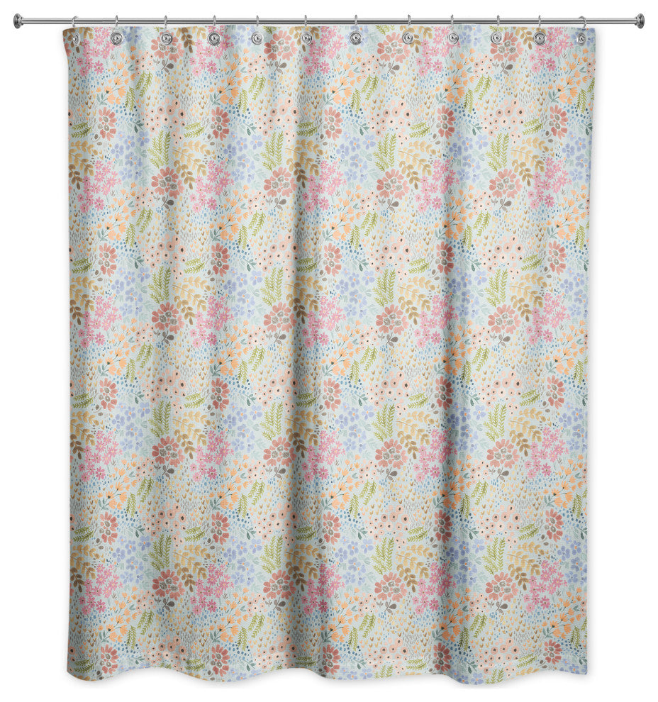 Wild Flower Floral on Blue 71x74 Shower Curtain
