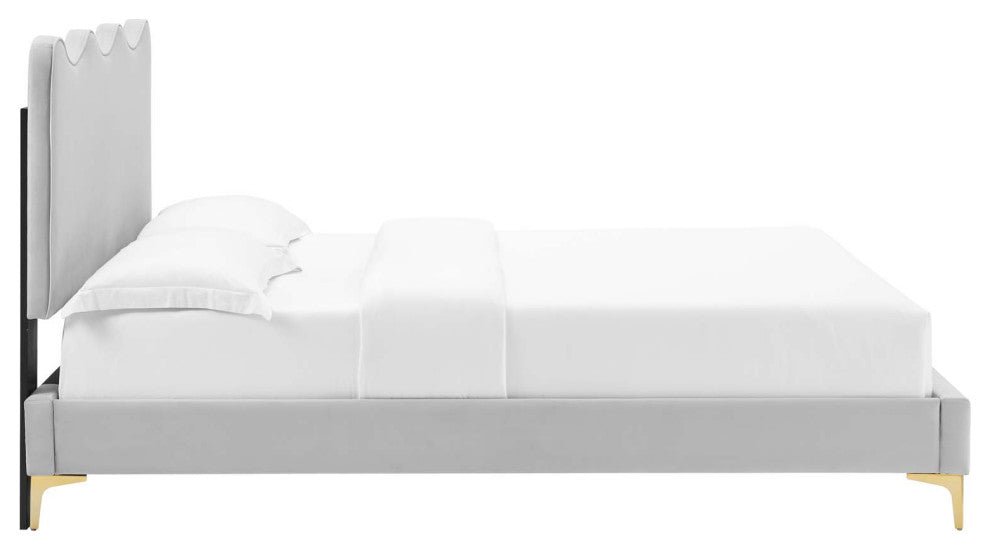 Current Performance Velvet Twin Platform Bed, Light Gray