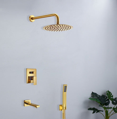 Wall Mount Gold Single Lever Round Shower Set With Handheld Shower Head