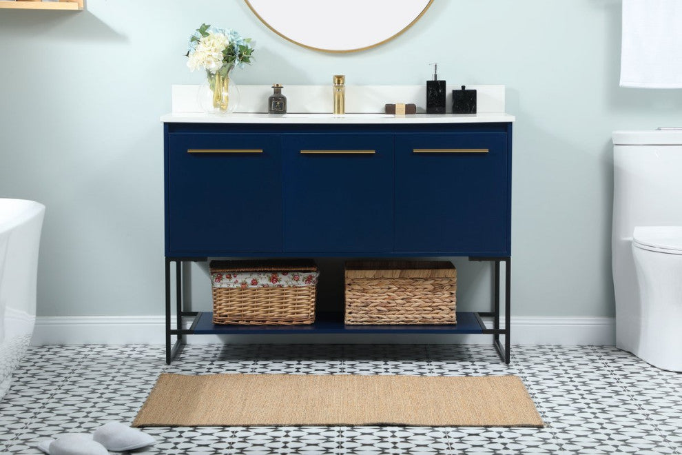 Sue 48" Single Bathroom Vanity, Blue, With Backsplash