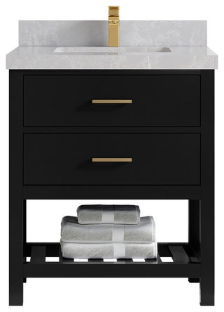 Parker 30" Single Sink Bath Vanity, Black 2" Pearl Gray