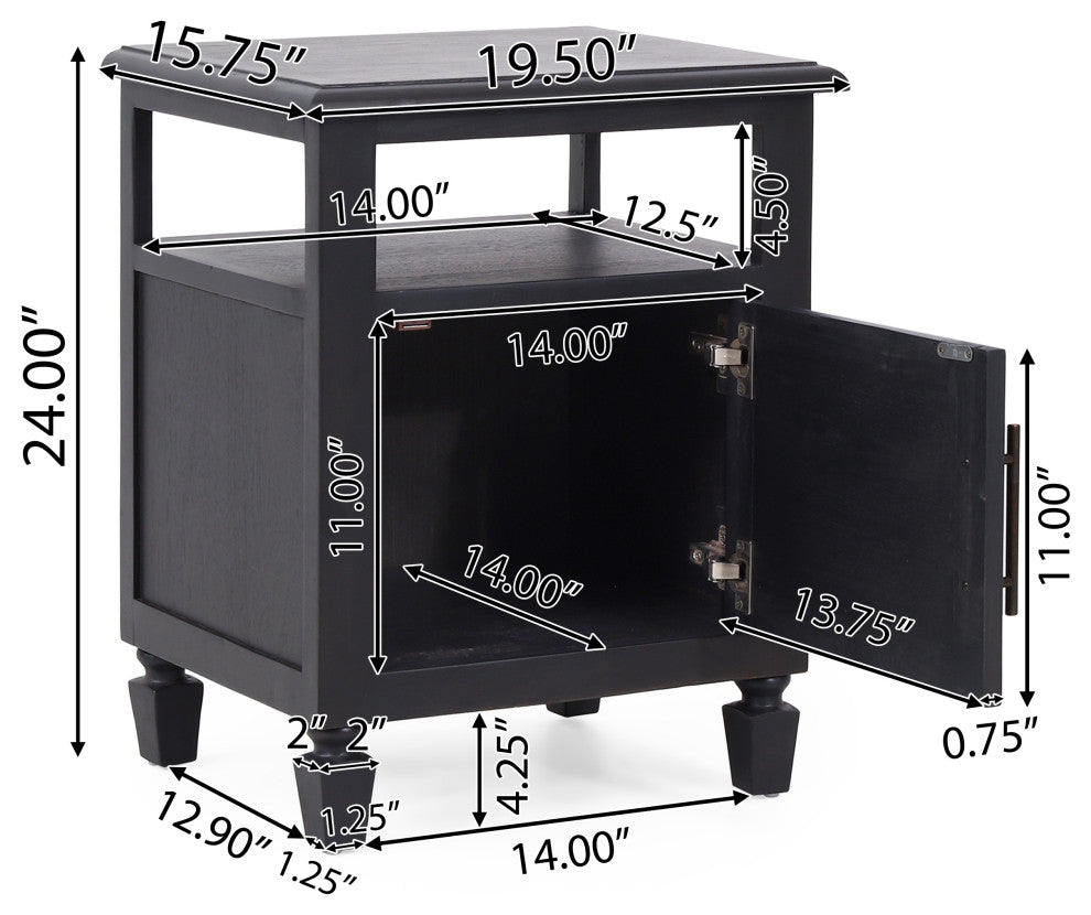 Lempster Rustic Acacia Wood and Cane Nightstand, Dark Gray