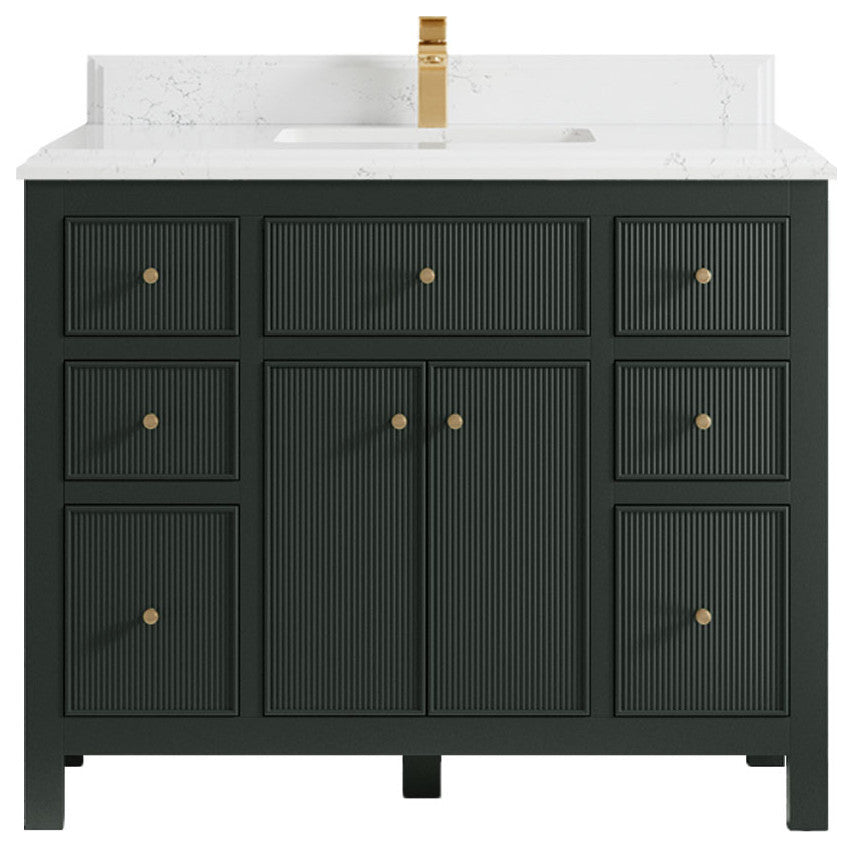 Sonoma 42 Single Sink Reeded Bath Vanity in Dark Forest Green 1.5" Empira Quartz