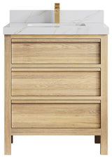 Elizabeth Oak 30" Single Sink Vanity, White 2" Calacatta Sienna