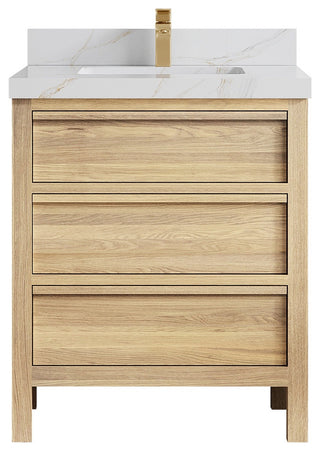 Elizabeth Oak 30" Single Sink Vanity, White 2" Calacatta Sienna