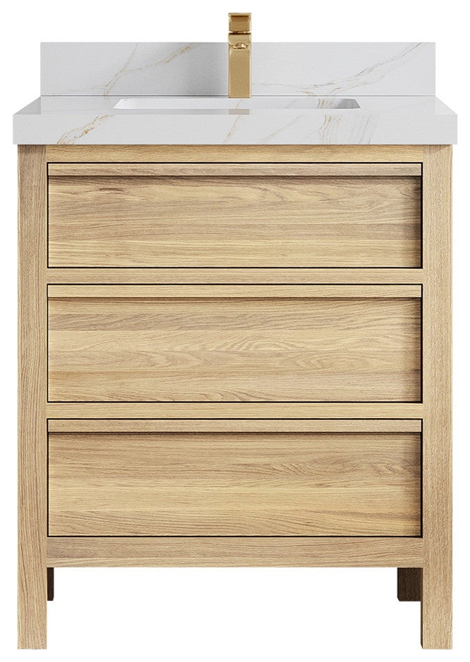 Elizabeth Oak 30" Single Sink Vanity, White 2" Calacatta Sienna