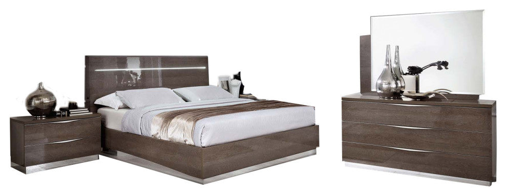 Italian Contemporary Modern Bedroom Set Legno in Silver Birch Made in Italy, King Size