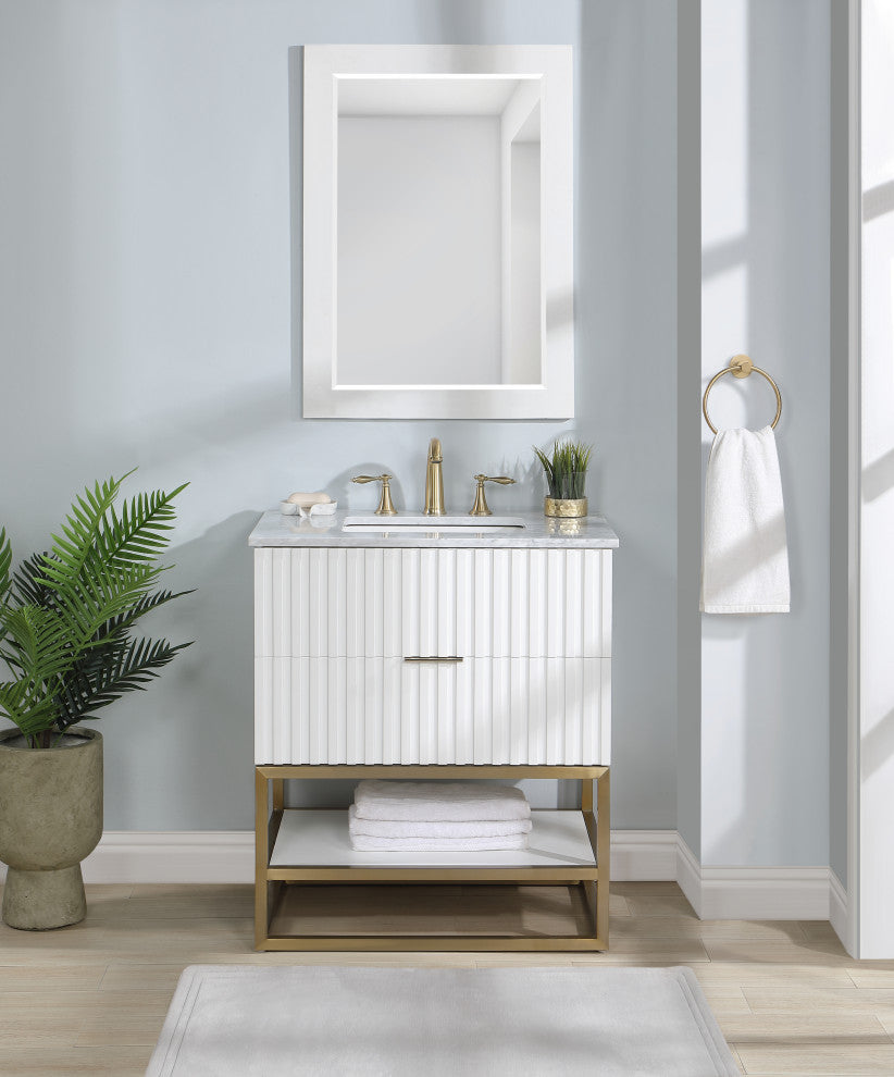 Monad Bathroom Vanity, White, 30" Wide