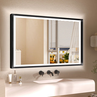 LED Vanity Mirror With Lights Metal Framed Front & Backlit, Dimmable, Black, 48x36
