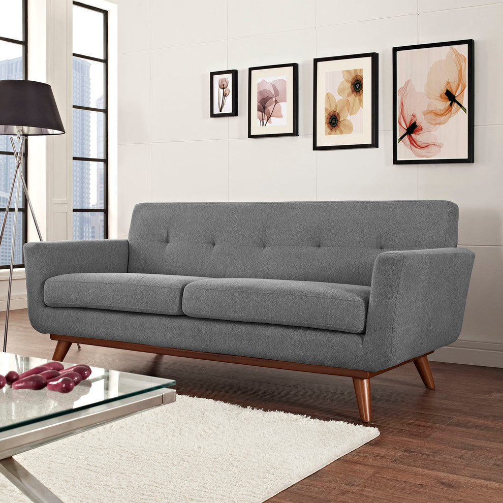 Modern Contemporary Upholstered Loveseat, Gray Fabric