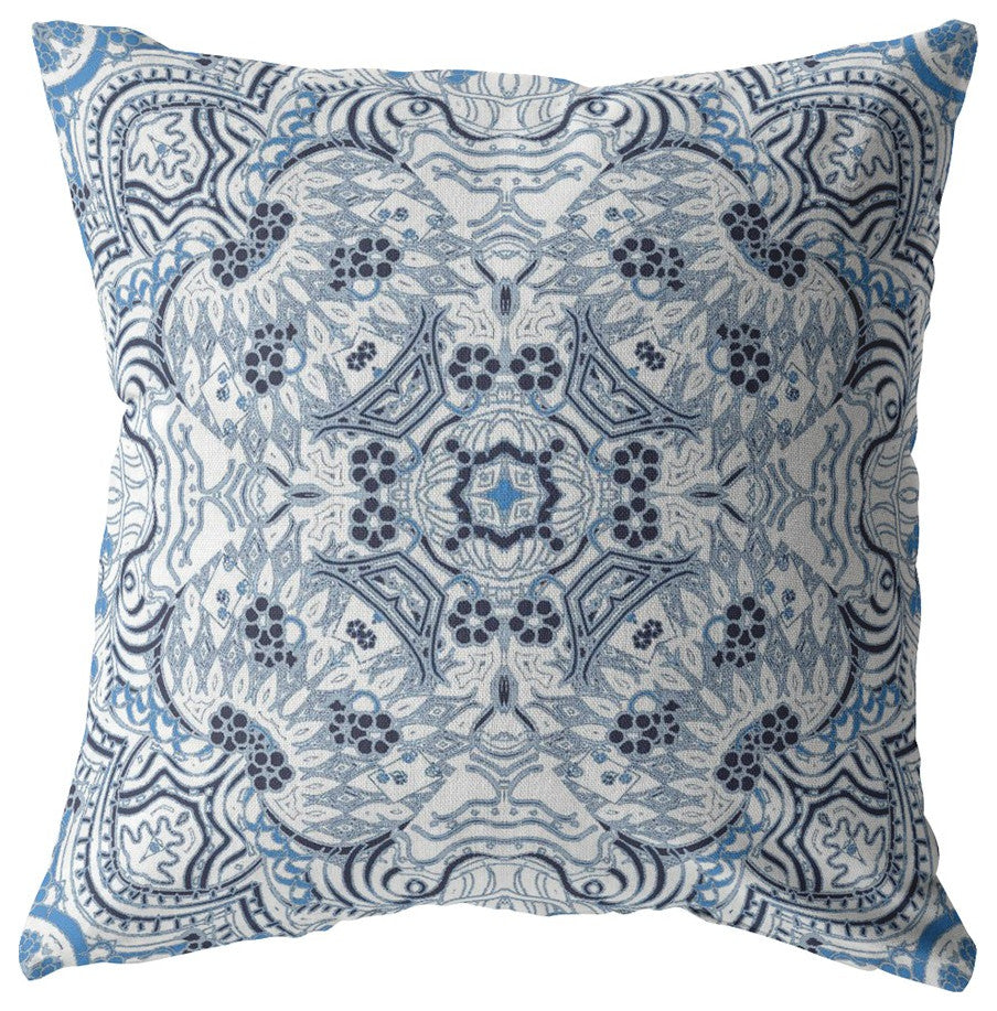 18" Light Blue Boho Ornate Suede Throw Pillow