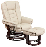 Contemporary Leather Recliner And Ottoman Set, Beige
