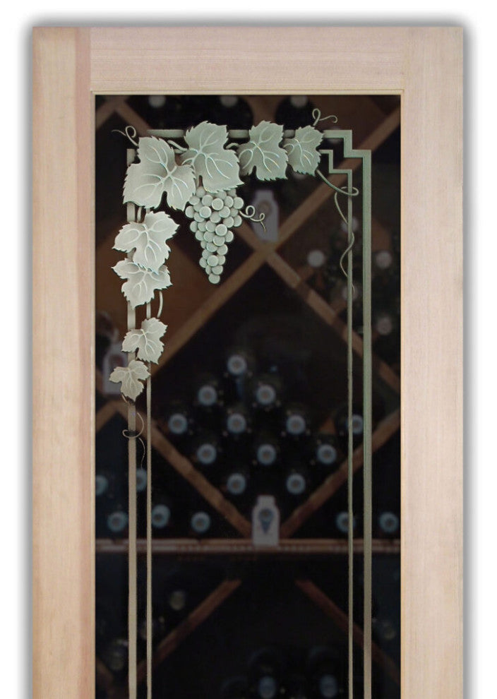 Wine Door - Vineyard Grapes Garland - Primed - 32" x 80" - Knob on Left -...